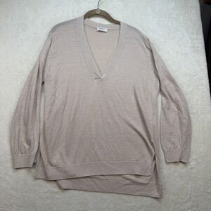 Babaton Linen V Neck Sweater Beige Lightweight Pullover Women Medium